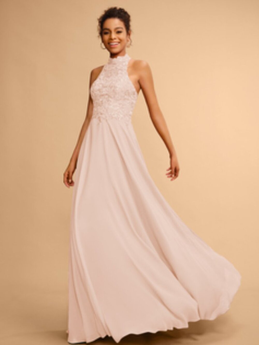 JJ's House A Line Glauce Strapless Halter Neck  Dress, Size 8, Blushing Pink